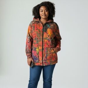 RARE Asian Inspired Chio's sz 1 Zip Hoodie Travelers Jacket Womens Colorful M 8